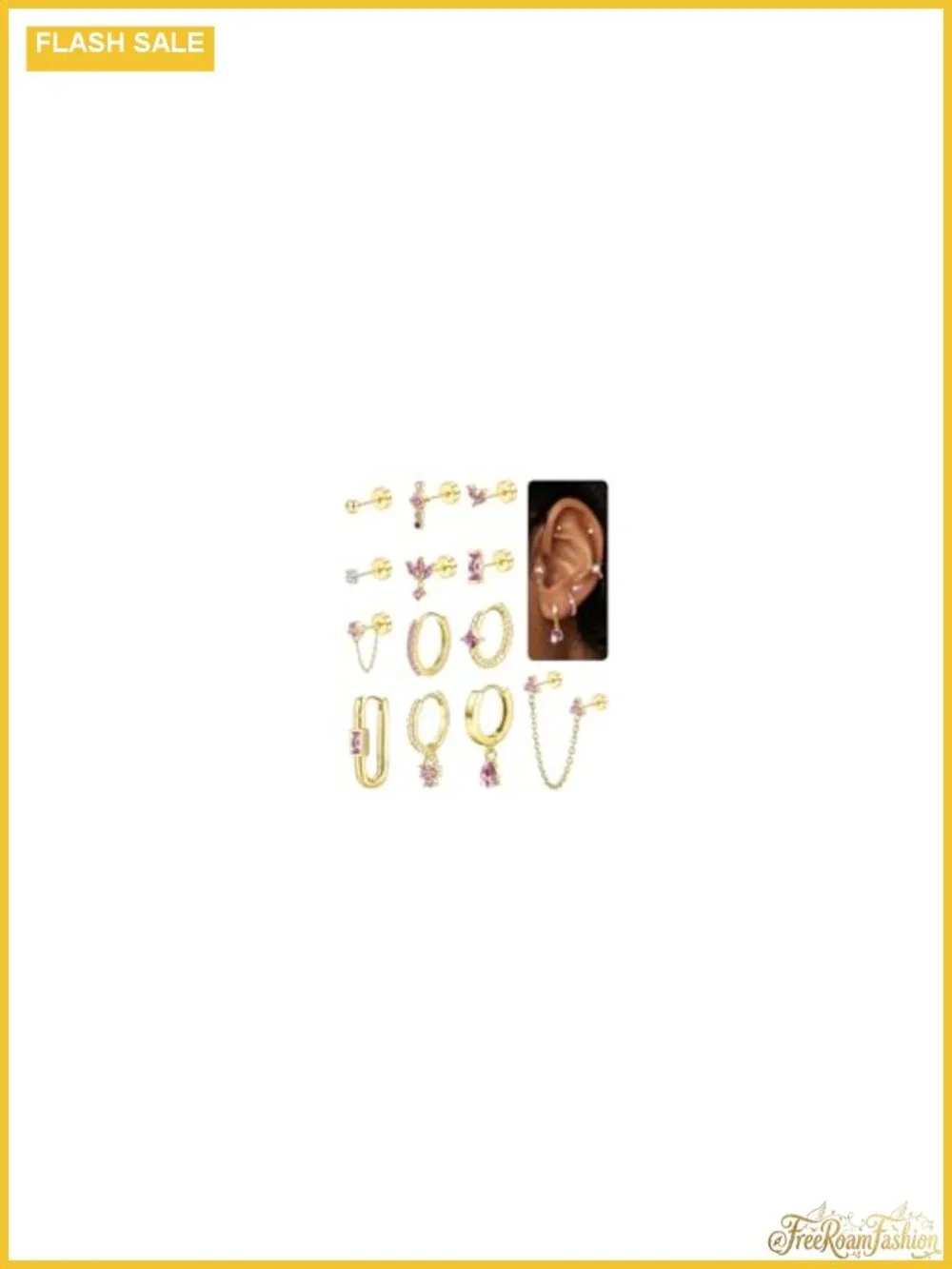 14K Gold Plated Flat Back Stud Earrings Set Hypoallergenic Surgical Steel for